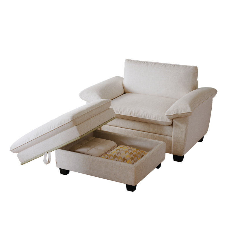 Méridienne Chenille de 51 po avec rangement - beige confortable pour la chambre à coucher et le salon, Beige