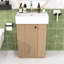 Meuble-lavabo de salle de bain avec lavabo en céramique, armoire de rangement et tablettes ouvertes-1096275697