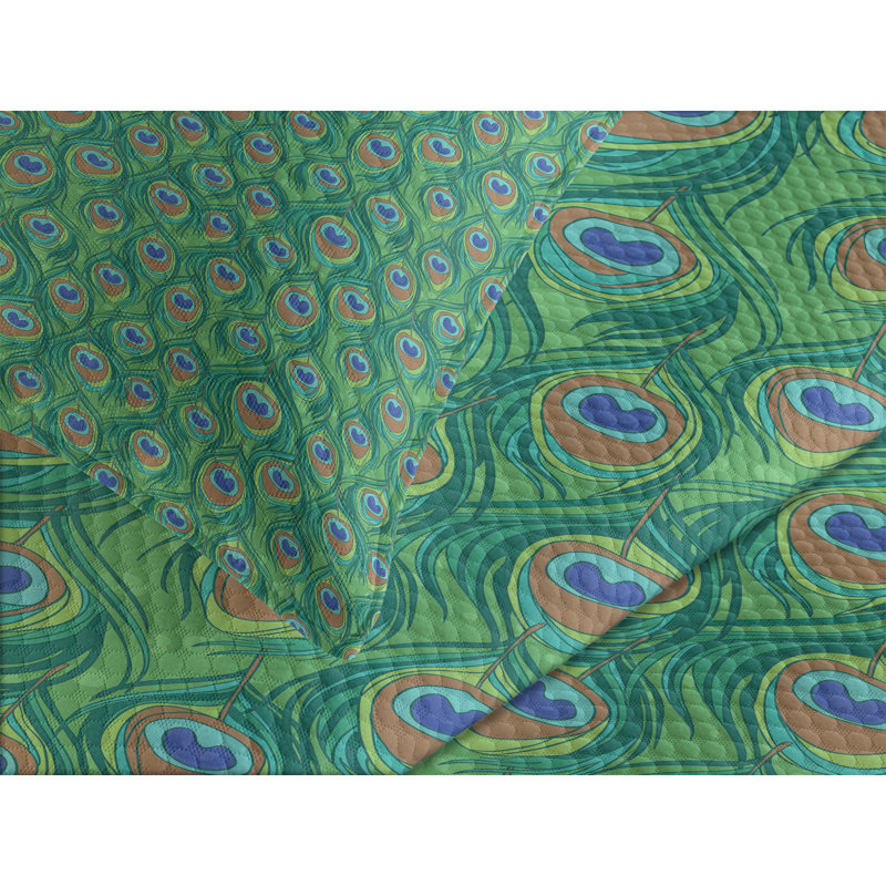 Adinath Green/Orange Microfibre Bedspread Set, 220 x 264 cm Bedspread - 2 Shams