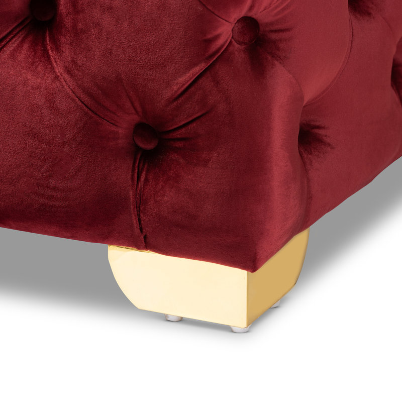 Kylin Velvet Ottoman, Burgundy