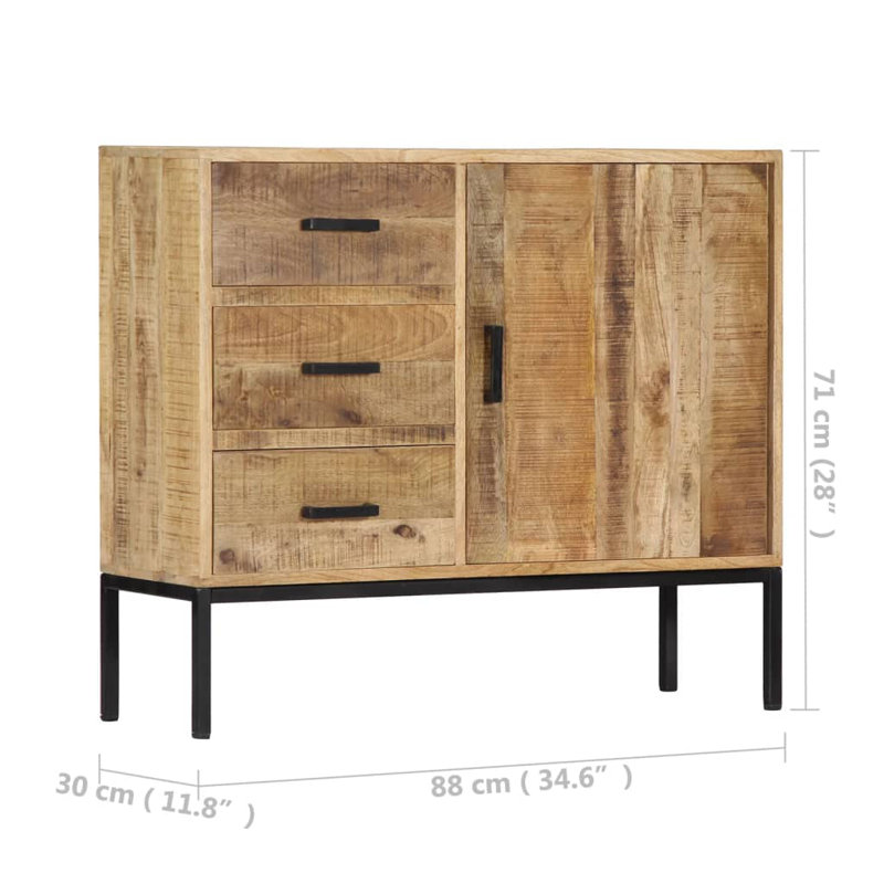Arcadia Sideboard 34.6" x 11.8" x 28" Solid Mango Wood, Grey Brown