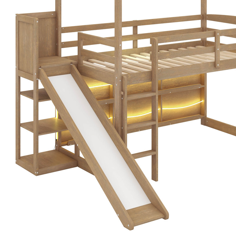 Lit mezzanine simple en bois avec tablettes et lumière, Couleur du bois