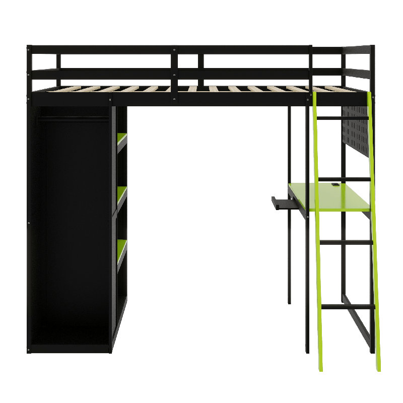 Lit mezzanine en bois, Noir/vert