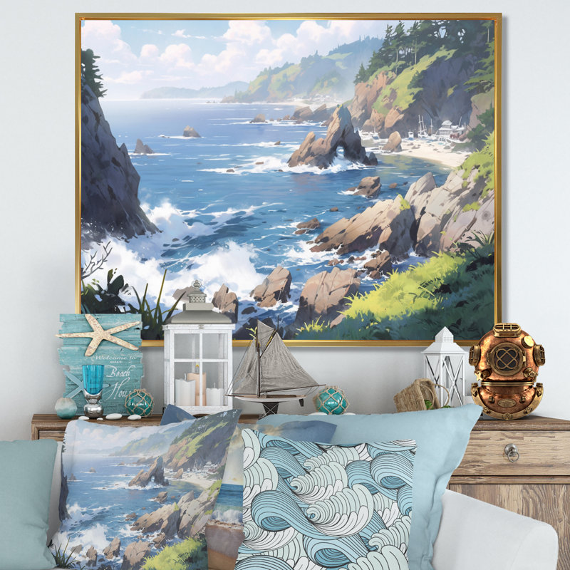 «Oceanic Escapes II», reproduction sur toile, H 12 po x l 20 po, Cadre flottant doré