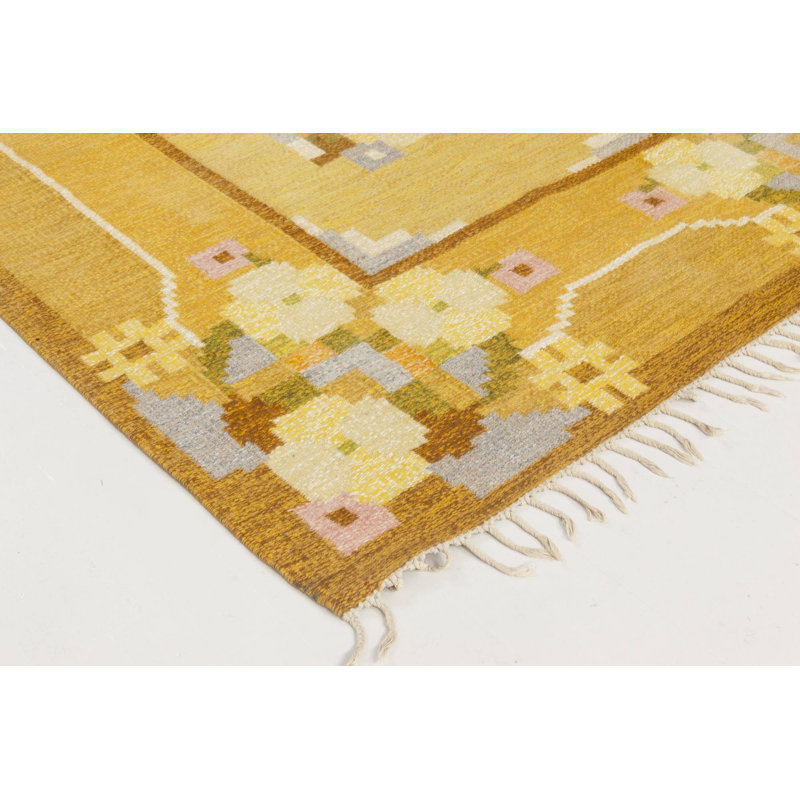Vintage One-of-a-Kind Rectangle 5'6" X 7'8" 1960s Wool Area Rug in Yellow