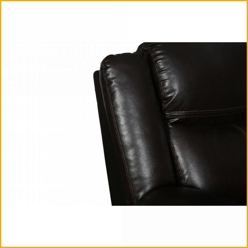 Canapé inclinable en cuir transitionnel avec structure en bois franc durable et amp; Soutien lombaire pour le salon | Brun | Accoudoirs coussinés | Dossier serré