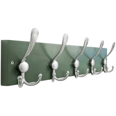 Porte-manteau mural en bois massif vert forêt Creations, 5 crochets, 42,9 cm de long - Cuisine, buanderie, entrée, salle de bain - Matériel de fixation inclus, porte-manteau mural, porte-serviettes