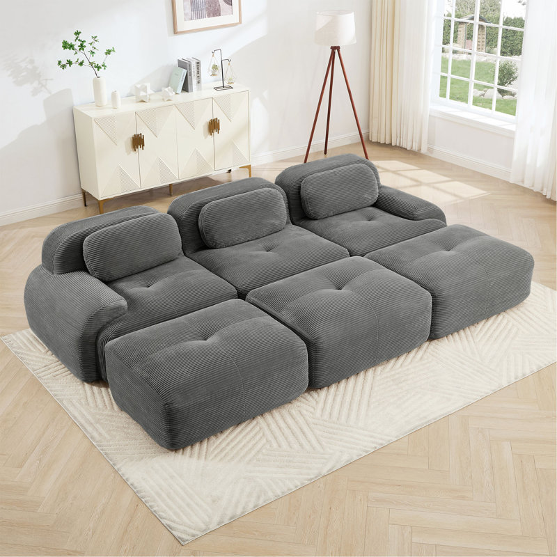 Canapé modulaire à trois places avec 3 repose-pieds en velours côtelé sans assemblage Animaux de compagnie à accoudoirs larges incurvés 32D