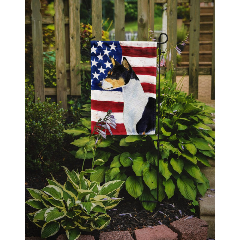 2 côtés en polyester de 2 côtés american drapeau de jardin, Noir / blanc basenji