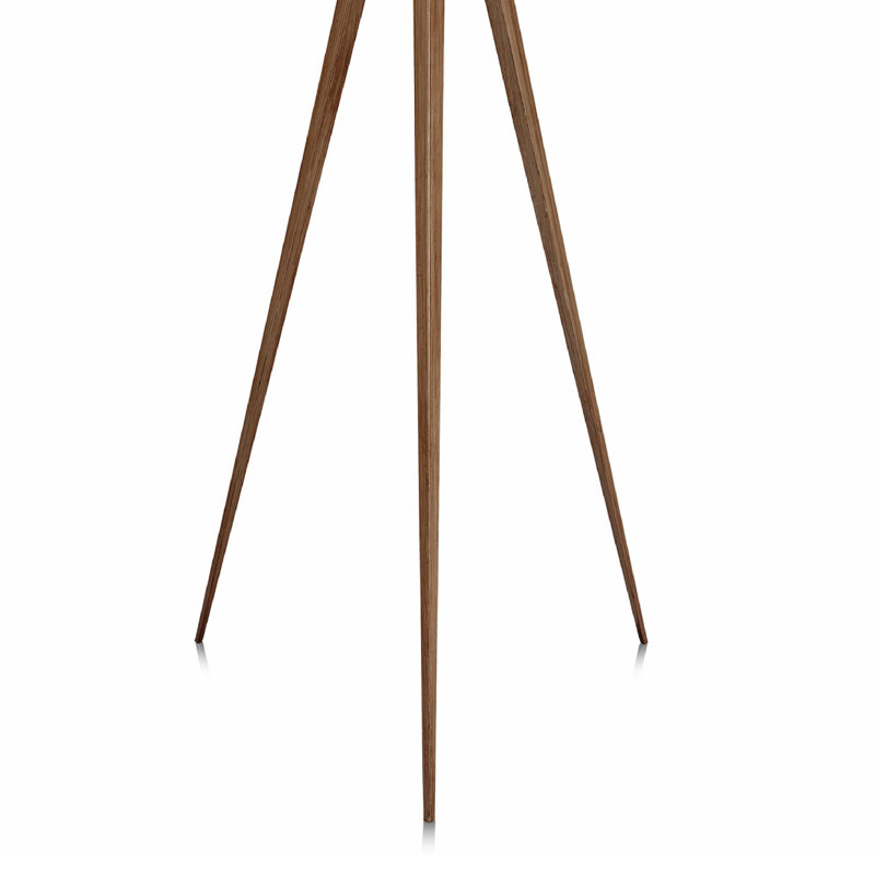 Natural Wood Tripod Floor Lamp with White Drum Shade