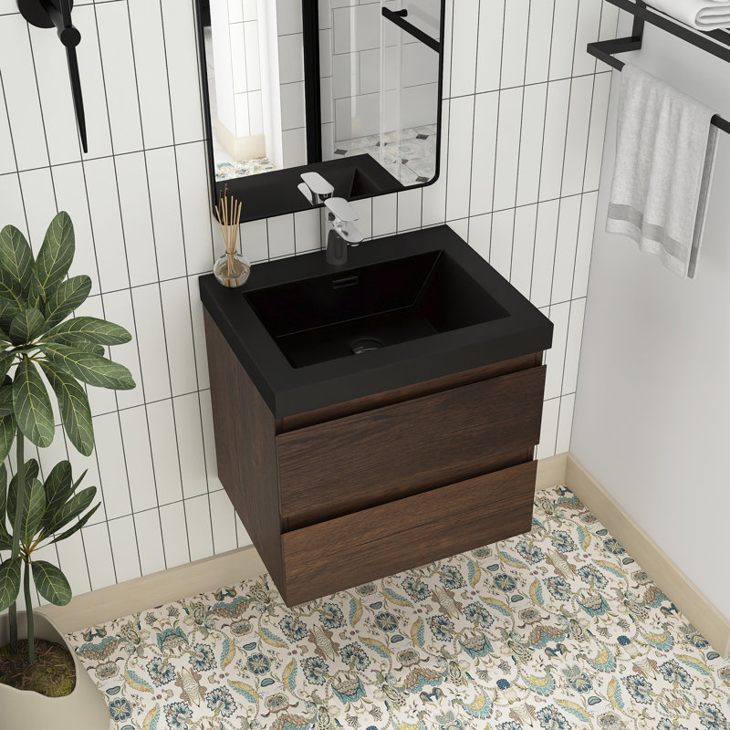 Ensemble de meuble-lavabo simple 24 po avec plateau en résine Esmay, Palissandre