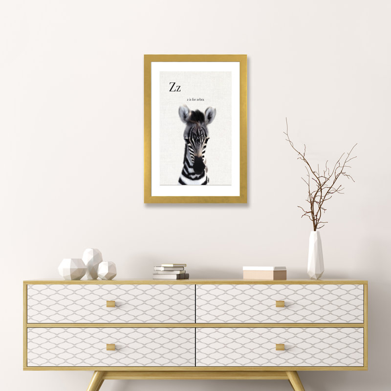 Décoration murale bébé zèbre en lin pour enfants, H 32 po x l 24 po x P 1 po, Papier encadré doré