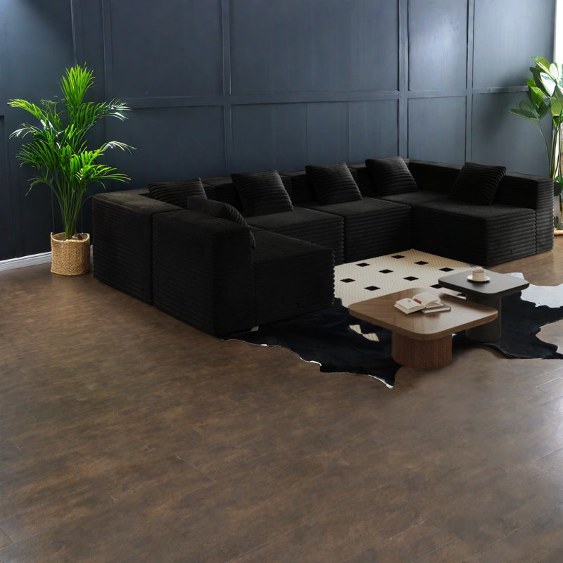 Canapés modulaires modernes en velours côtelé en forme de L, confort de salon noir
