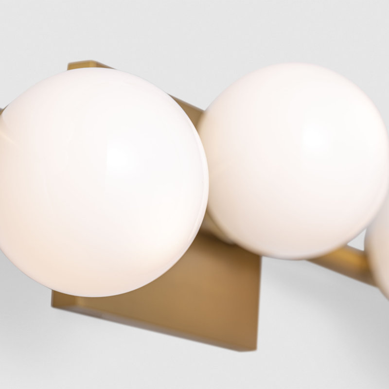 Sean Lavin Altair Bathroom Bedroom Wall Fixture With Milk Shade, Burnished Brass, 6.5" H x 32" W x 5.25" D, 7 Lights