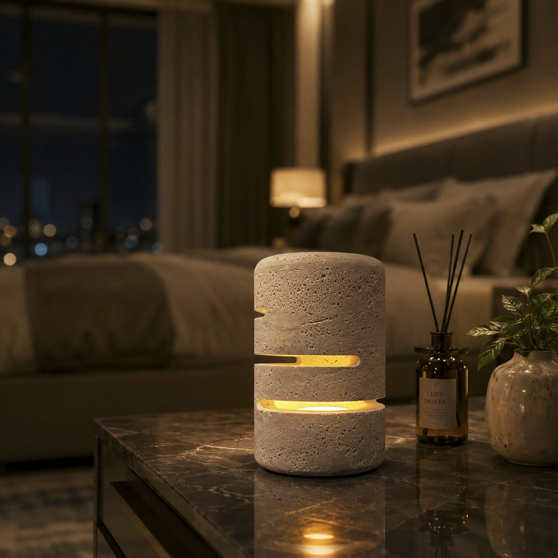 Lampe de table tactile en travertin romain beige naturel, veilleuse DEL sans fil rechargeable avec 3 niveaux de luminosité réglables, lampe d'ambiance décorative portative pour une utilisation intérieure et extérieure