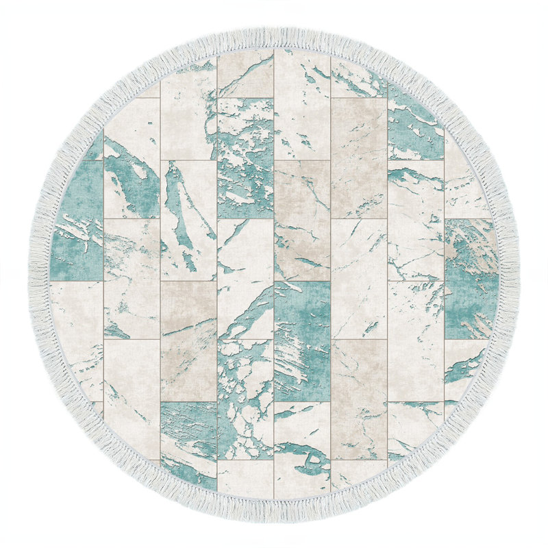 Tapis bleu / gris Elvena, Rond 3 pi 11 po