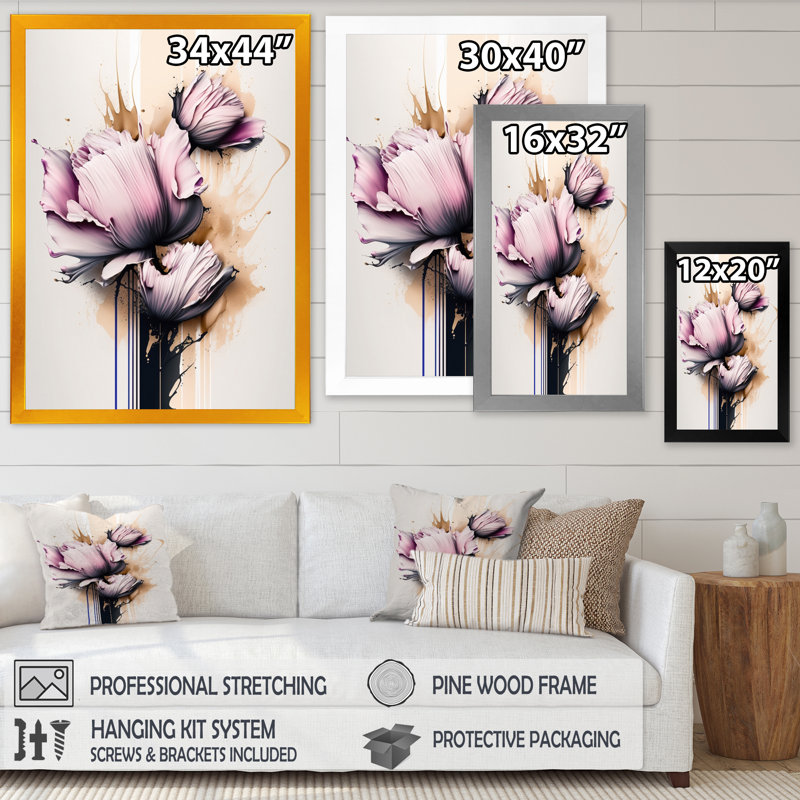 Fleur de pivoine rose sur toile abstraite, impression sur toile, Cadre photo noir, H 20 po x l 12 po x P 1 po