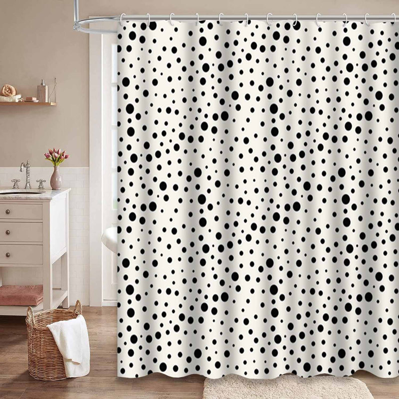 Rideau de douche abstrait à pois noirs géométriques abstraits avec 12 crochets, L 72 po x l 78 po