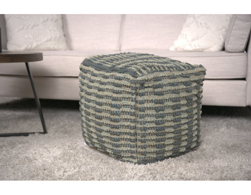 Pouf en coton tissé à la main, 15 x 15 x 15 po, Bleu sarcelle