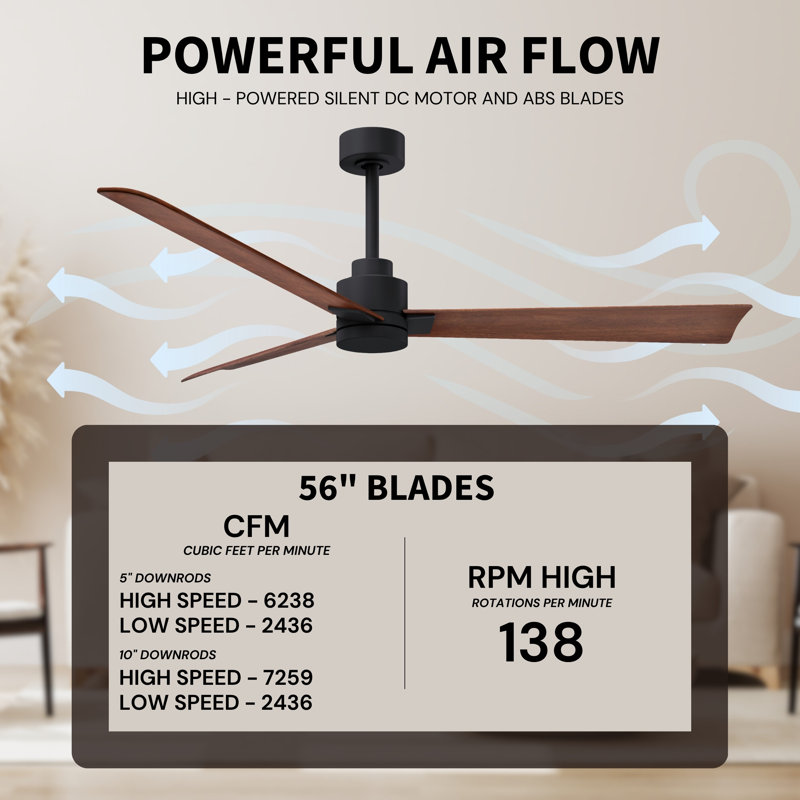 Alessandra Outdoor Downrod Ceiling Fan, Walnut, Matte Black