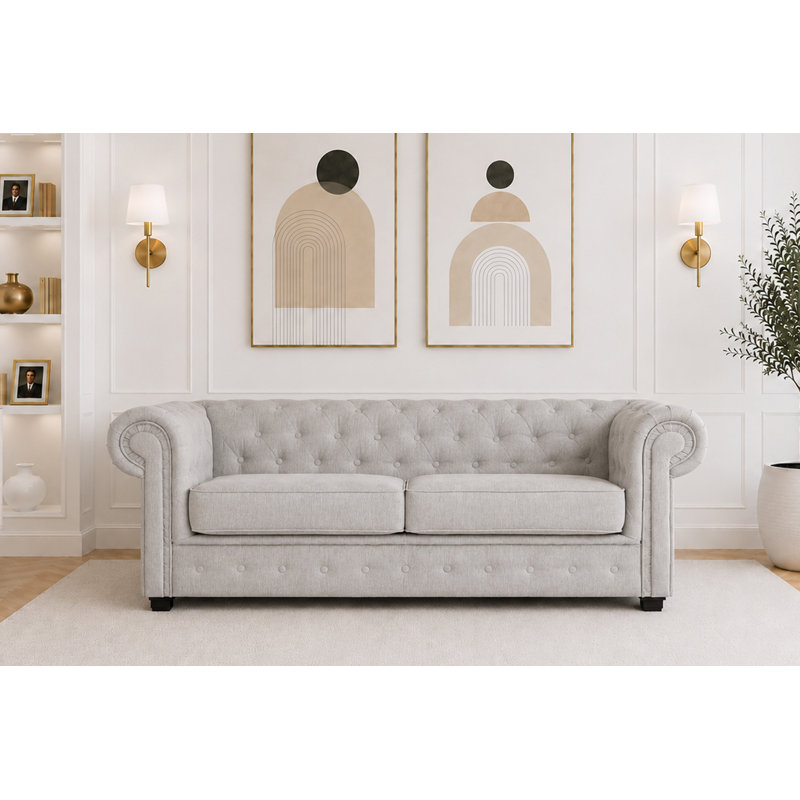 Dunfries Allegra 2 Seater Upholstered Chesterfield Sofa, Light Grey
