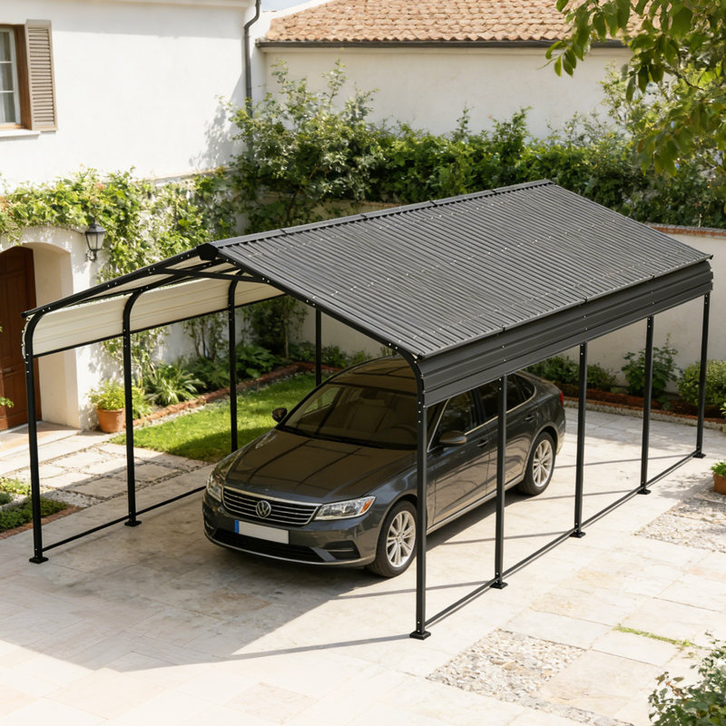12x20 FT Heavy Duty Outdoor Metal Carport, Galvanized Steel Car Shelter