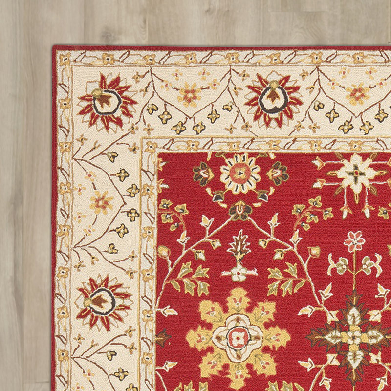Tapis intérieur/extérieur rouge/ivoire crocheté à la main de style oriental Driffield, Tapis de couloir beige