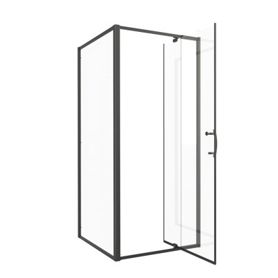 Framed Hinged Shower Door With 6mm Clear Tempered Glass, Reversible Installation, Stainless Steel Handle