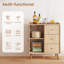  Armoire en rotin à 3 tiroirs avec pieds en bois massif - Buffet de rangement tissé pour entrée, cuisine, salon et salle à manger, naturel