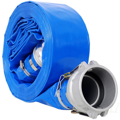 3"X100FT Pool Backwash Hose, Heavy Duty Reinforced Blue PVC Lay Flat Water Discharge Pump Hoses For Swimming Drain Pools and Clean Filters, with Aluminum Camlock C and E Fittings