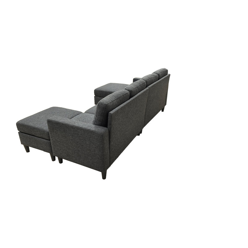 Ranjeeta 101" Wide Modular Sofa with Ottoman, Dark Gray Linen