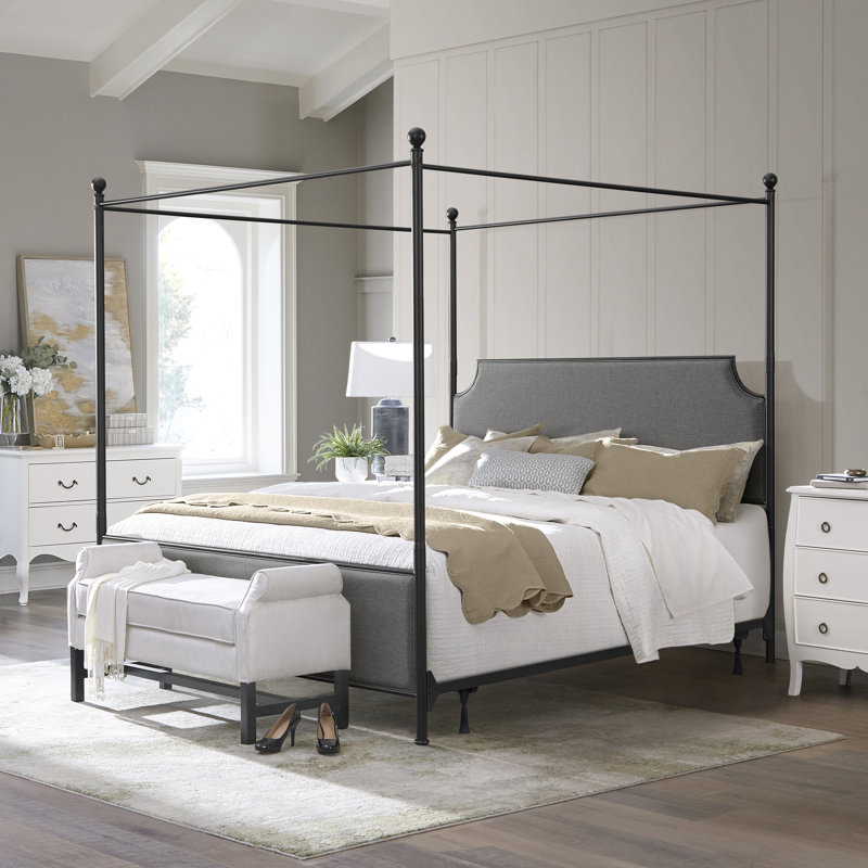 Olague Low Profile Canopy Bed, Black/Gray, King