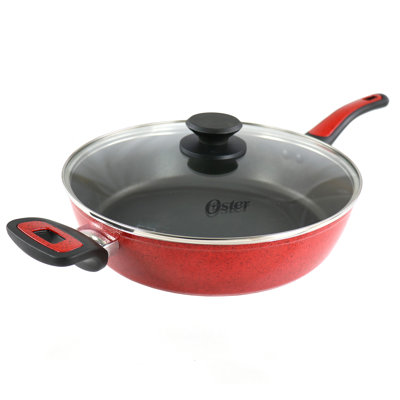 Poêle à sauter antiadhésive Oster Claybon 3,8 pintes avec couvercle en rouge moucheté