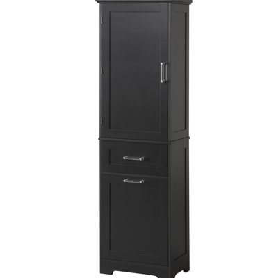 Tall Freestanding Bathroom Storage Cabinet In Black , Adjustable Shelf, Two Drawers And - Toppling Installation For Home With Different Size Drawers, Slide Rails