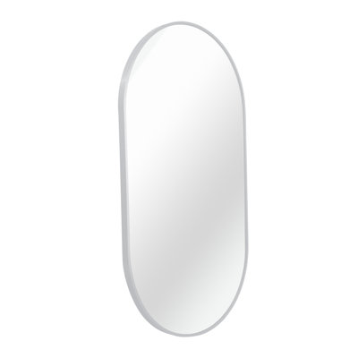 Miroir mural ovale en métal argenté 20 x 33 pouces - Verre sans déformation HD de 4 mm, cadre en alliage d'aluminium, panneau de densité, trousse d'installation avec accessoires nécessaires, conception incassable 20 x 33, tours manuels