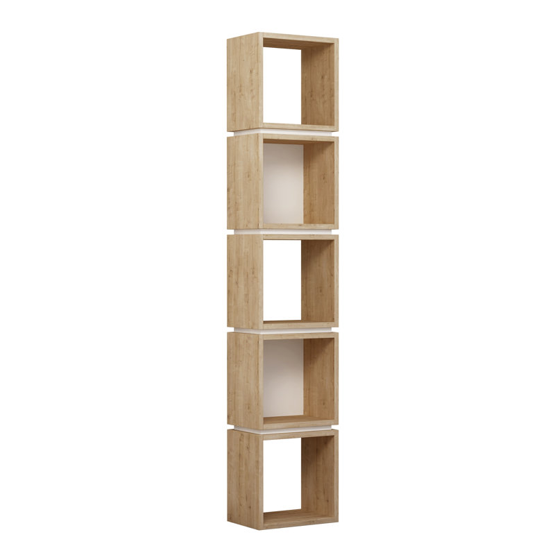 Channelle Freestanding 5-Tier Narrow Bookcase with Modern Design, Oak/White