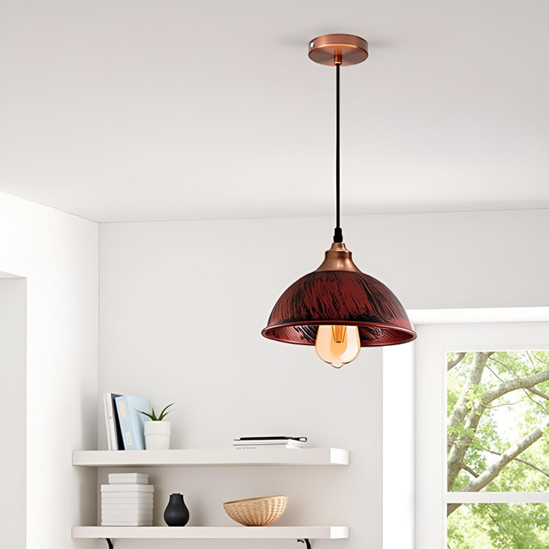 1 - Light Dome Pendant, Rustic Red