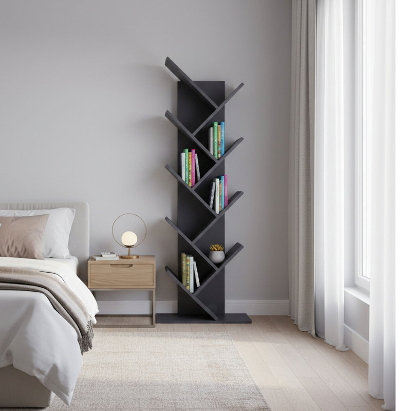  Bibliothèque moderne en bois à 9 niveaux pour la maison et le bureau, Gris