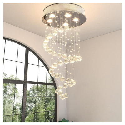 Modern 5-Light Spiral Raindrop Crystal Chandelier, Chrome Finish Flush Mount Ceiling Light Fixture for Dining Room, Kitchen, Foyer, and Bedroom