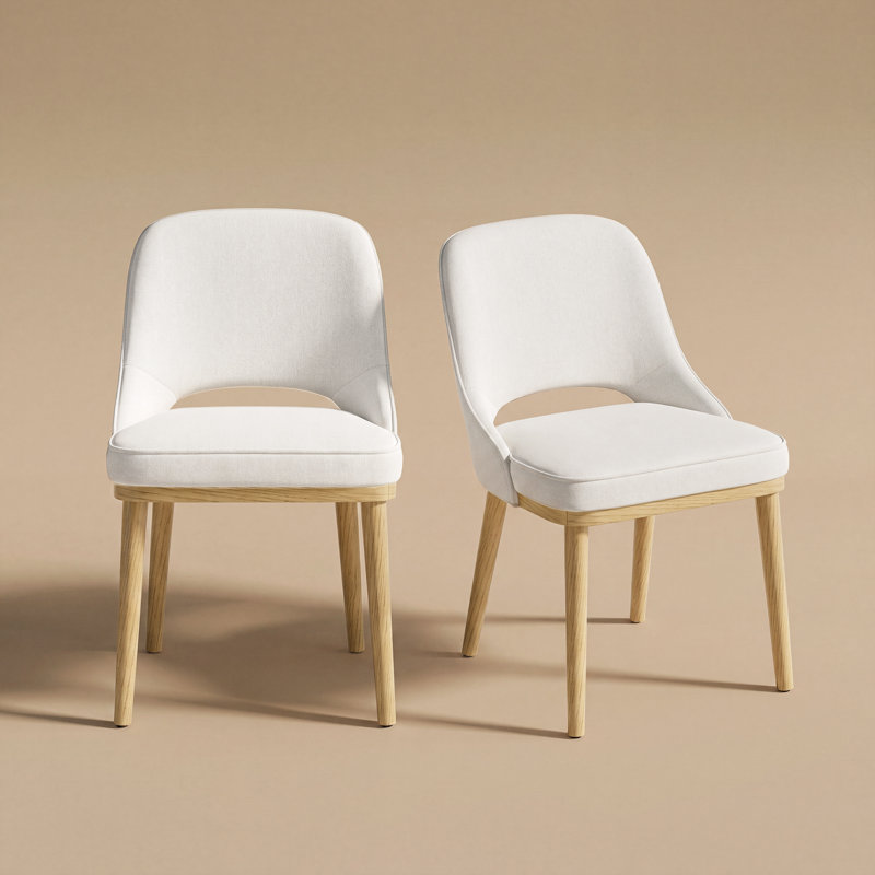 Chenille Upholstered Dining Chair With Solid Wood Legs, Beige, 4