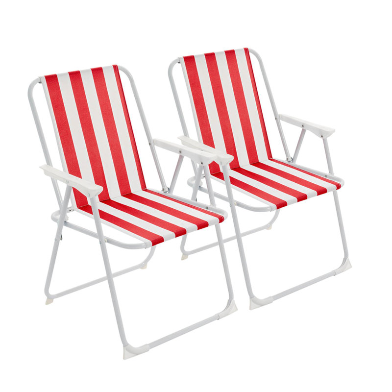 Folding Metal Beach Chairs - Stripe, Red