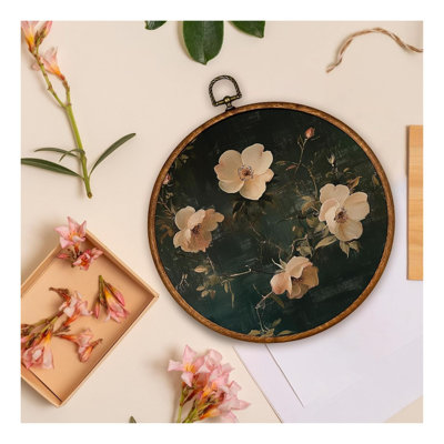Art mural rond neutre floral