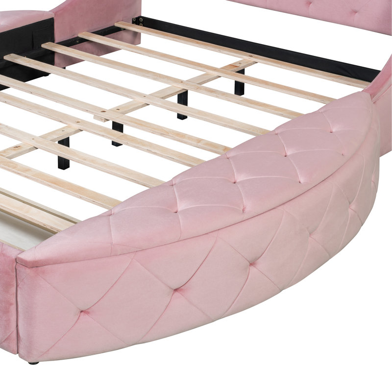 Upholstered Platform Bed, Storage Bed With Wingback Headboard And 1 Big Drawer, Pink