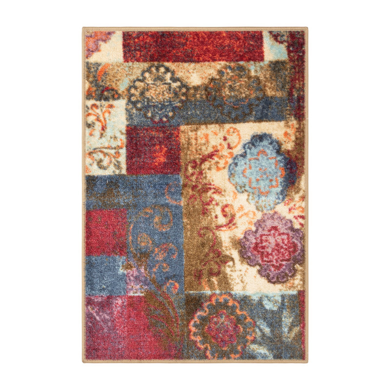 Bromborough Damask Scroll Medallion Color Block 100% Nylon Indoor Area Rug, Rectangle 2' x 3'