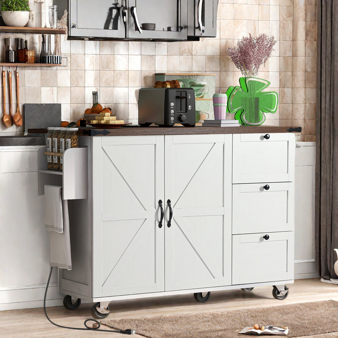 Babken Rolling Kitchen Island with Drop Leaf and Power Ports Winston Porter Base 