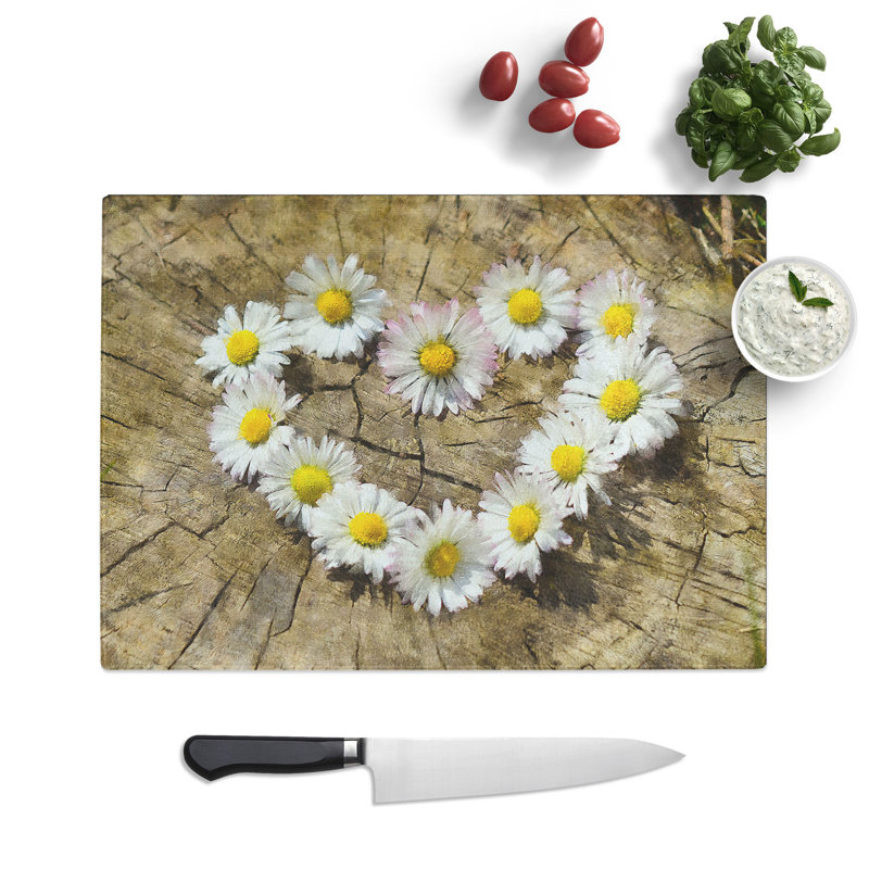 Daisy Heart Chain Painting Chopping Board, 28.5cm W x 39cm L