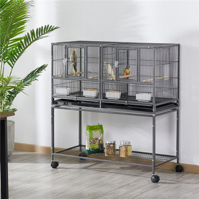 Gabler 41.5'' Iron Flat Top Floor Bird Cage with Wheels