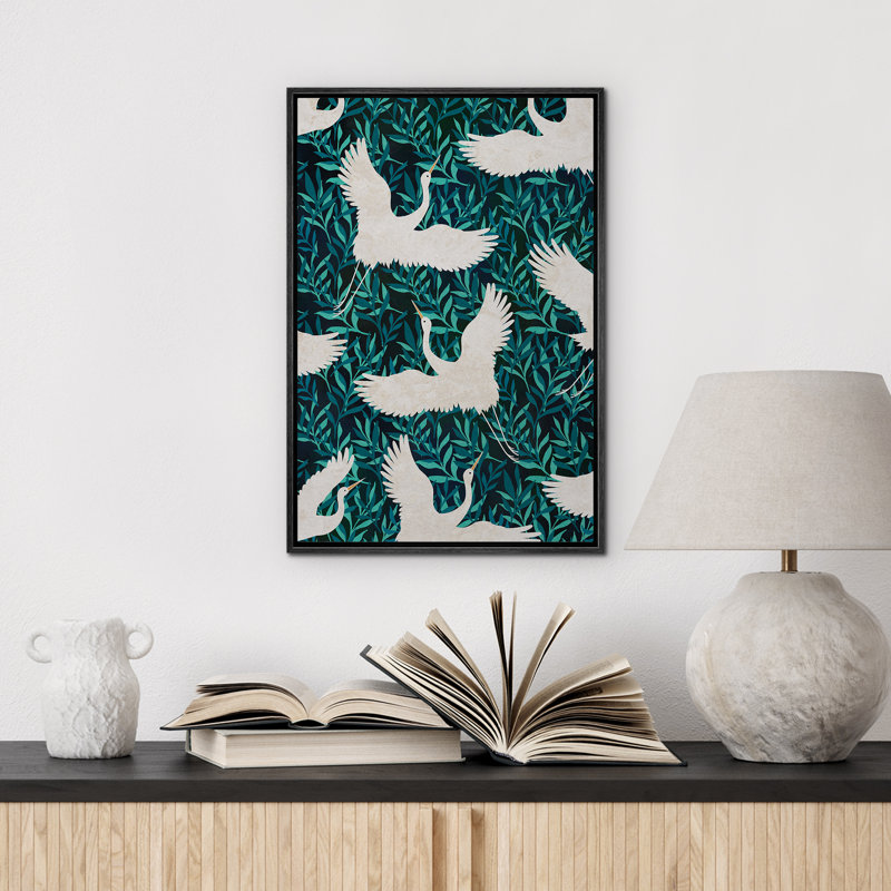 «Goose Illusion Tropical Green Modern Decor», impression sur toile encadrée, Noir, noir, noir, noir, H 24 po x l 16 po