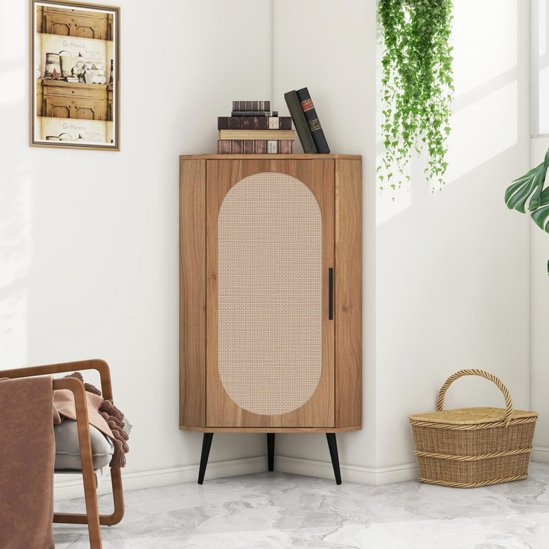 Unité de rangement de coin de chambre à coucher avec porte, capacité de charge de 88 livres, base triangulaire stable en métal intégrée à la machine, stratifié réglable, bonde, support de salle de bain à poignée souple, capacité estimée,