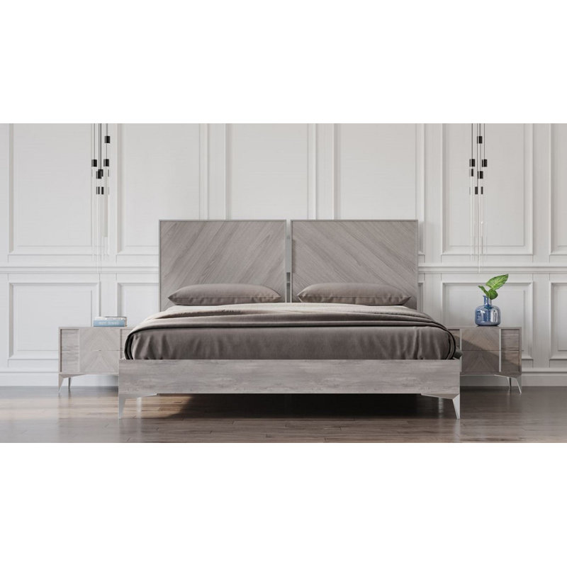 Ensemble de lit gris moderne Alexa + 2 tables de chevet Alexa